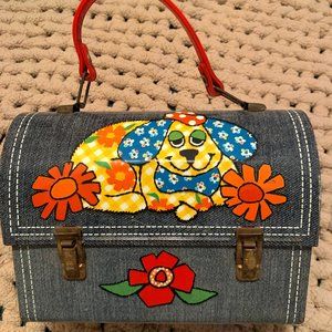 Vintage Metal Lunchbox Dog Flowers Denim